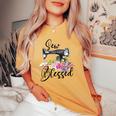 Retro Floral Sewing Machine Sew Blessed Quilting Lovers Women's Oversized Comfort T-shirt Mustard