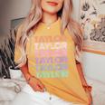 Retro Taylor Girl Boy First Name Pink Groovy Birthday Party Women's Oversized Comfort T-shirt Mustard