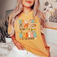 He Or She Auntie To Bee Keeper Of The Gender Reveal Groovy Women's Oversized Comfort T-shirt Mustard