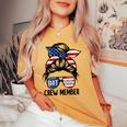 Shit Show Crew Member Amerian Flag Headband Messy Bun Women's Oversized Comfort T-shirt Mustard