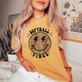 Smile Face Softball Vibes Game Day Softball Life Mom Retro Women's Oversized Comfort T-shirt Mustard