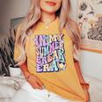 In My Summer Break Era Groovy Smile Face Summer Vacation Women's Oversized Comfort T-shirt Mustard