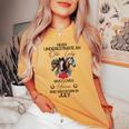 Never Underestimate An Old Lady Who Loves Horses July Women's Oversized Comfort T-shirt Mustard