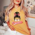 Vintage Philly Baseball Leopard Messy Bun Philadelphia Fans Women's Oversized Comfort T-shirt Mustard