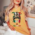 Viva Mexico Messy Bun Cinco De Mayo Mexican Girls Women's Oversized Comfort T-shirt Mustard