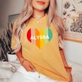 Youth Girls Alyssa Name Heart Retro Vintage Women's Oversized Comfort T-shirt Mustard