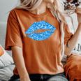 80S & 90S Kiss Mouth Lips Motif Vintage Blue Women's Oversized Comfort T-shirt Yam