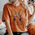 Cute Bunny Rabbit Face Tie Dye Glasses Girl Happy Easter Day Women's Oversized Comfort T-shirt Yam