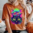 Edm Rave Trippy Cat Mushroom Psychedelic Festival Women's Oversized Comfort T-shirt Yam