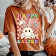 Happy Easter For Girls Groovy Hippie Face Bunny Women's Oversized Comfort T-shirt Yam