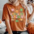 One Lucky Teacher Groovy Teacher St Patrick's Lucky Charms Women's Oversized Comfort T-shirt Yam