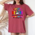 Autism Mom Raising Hero Groovy Messy Bun Autism Awareness Women's Oversized Comfort T-shirt Crimson
