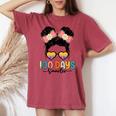 Cute 100Th Day Of School Girls Messy Bun 100 Days Smarter Women's Oversized Comfort T-shirt Crimson