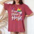 Cute Free Mom Hugs Gay Pride Transgender Rainbow Flag Women's Oversized Comfort T-shirt Crimson