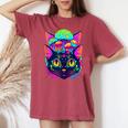 Edm Rave Trippy Cat Mushroom Psychedelic Festival Women's Oversized Comfort T-shirt Crimson