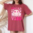 Eight Is A Vibe 8Th Birthday Groovy 8 Years Old Smile Face Women's Oversized Comfort T-shirt Crimson