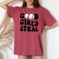 Good Girls Steal Groovy Retro Baseball Woman Girl Softball Women's Oversized Comfort T-shirt Crimson
