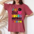 Just A Girl Who Loves Softball And Slime Sports Women's Oversized Comfort T-shirt Crimson