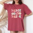 Peace Out Pre-K Cute Groovy Last Day Of Preschool Graduation Women's Oversized Comfort T-shirt Crimson