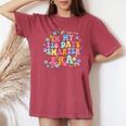 Retro Groovy In My 120 Days Smarter Era 120 Days Of School Women's Oversized Comfort T-shirt Crimson