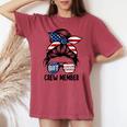 Shit Show Crew Member Amerian Flag Headband Messy Bun Women's Oversized Comfort T-shirt Crimson