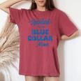 Spoiled By My Blue Collar Man Wife Groovy On Back Women's Oversized Comfort T-shirt Crimson
