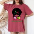 Uk British Grown Jamaican Roots Messy Bun Women's Oversized Comfort T-shirt Crimson