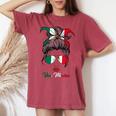 Viva Mexico Messy Bun Cinco De Mayo Mexican Girls Women's Oversized Comfort T-shirt Crimson