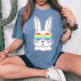 Bunny Gay Pride Lgbtq Bunny Rainbow Sunglasses Happy Easter Women's Oversized Comfort T-shirt Blue Jean