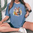 Bunny Rabbit Face Floral Watercolor Painting Love Bunnies Women's Oversized Comfort T-shirt Blue Jean