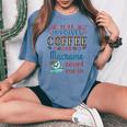 Cute Coffee And Macrame Knotting Knots Women's Oversized Comfort T-shirt Blue Jean