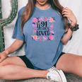 Floral 91St Birthday Present 91 Years Loved Women's Oversized Comfort T-shirt Blue Jean