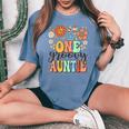 Groovy Auntie Retro Aunt Birthday Matching Family Party Women's Oversized Comfort T-shirt Blue Jean