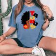 Half Face Taurus Black Queen Birthday Zodiac Curly Hair Women's Oversized Comfort T-shirt Blue Jean