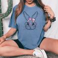 Happy Easter Cute Bunny Face Tie Dye Glasses Rabbit Girl Kid Women's Oversized Comfort T-shirt Blue Jean