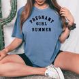 Pregnant Girl Summer Beach Pregnancy Announcement Women's Oversized Comfort T-shirt Blue Jean