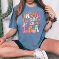 Retro Groovy In My 100 Days Of School Era 100 Days Smarter Women's Oversized Comfort T-shirt Blue Jean