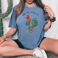 Retro Oo-De-Lally Singing Rooster Vintage Guitar Chicken Women's Oversized Comfort T-shirt Blue Jean