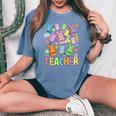 Retro Teacher Of Sweet Bunny Apparel Cute Teacher Easter Day Women's Oversized Comfort T-shirt Blue Jean