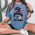 Shit Show Crew Member Amerian Flag Headband Messy Bun Women's Oversized Comfort T-shirt Blue Jean