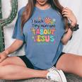 I Teach Tiny Humans About Jesus Christian Bible Teacher Women's Oversized Comfort T-shirt Blue Jean