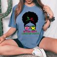 Uk British Grown Jamaican Roots Messy Bun Women's Oversized Comfort T-shirt Blue Jean