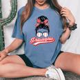 Vintage Philly Baseball Leopard Messy Bun Philadelphia Fans Women's Oversized Comfort T-shirt Blue Jean