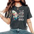 Blessed By God Loved By Jesus Floral Butterfly Christian Women's Oversized Comfort T-Shirt Pepper