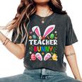 Cute Teacher Bunny Ears & Paws Easter Eggs Easter Day Girl Women's Oversized Comfort T-Shirt Pepper