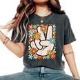 Hippie Peace Hand Sign Groovy Flower 60S 70S Retro Women's Oversized Comfort T-Shirt Pepper
