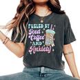 Retro Groovy Coffee Fueled By Iced Coffee And Anxiety Women's Oversized Comfort T-Shirt Pepper