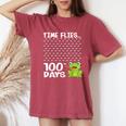 100 Days School Boys Girls Frog Time Flies Fly 100Th Women's Oversized Comfort T-Shirt Crimson