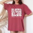 In April We Wear Blue Groovy Autism Awareness Women's Oversized Comfort T-Shirt Crimson