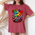 Autism Awareness Hand Black Woman Autism Mom Puzzle Piece Women's Oversized Comfort T-Shirt Crimson